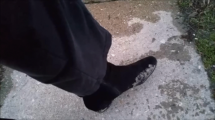 Gray boots muddy walk