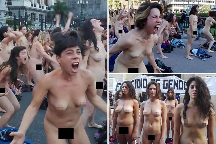Nude women group shouting argentina photo