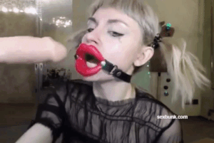 Ring gagged sissy slave throatfucked spanked