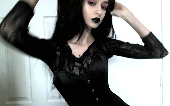 Goth girl cums hard black dress