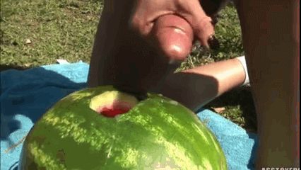 Couple play with watermelon then fuck