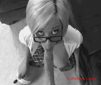 Schoolgirl tranny glasses sucking white cock