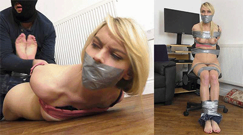 Tape gagged hooded exposed
