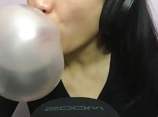 Asmr chewing blowing side view asian
