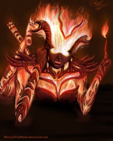 Bondage woman monster flame