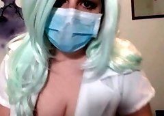 Boob dentist handjob with surgical mask